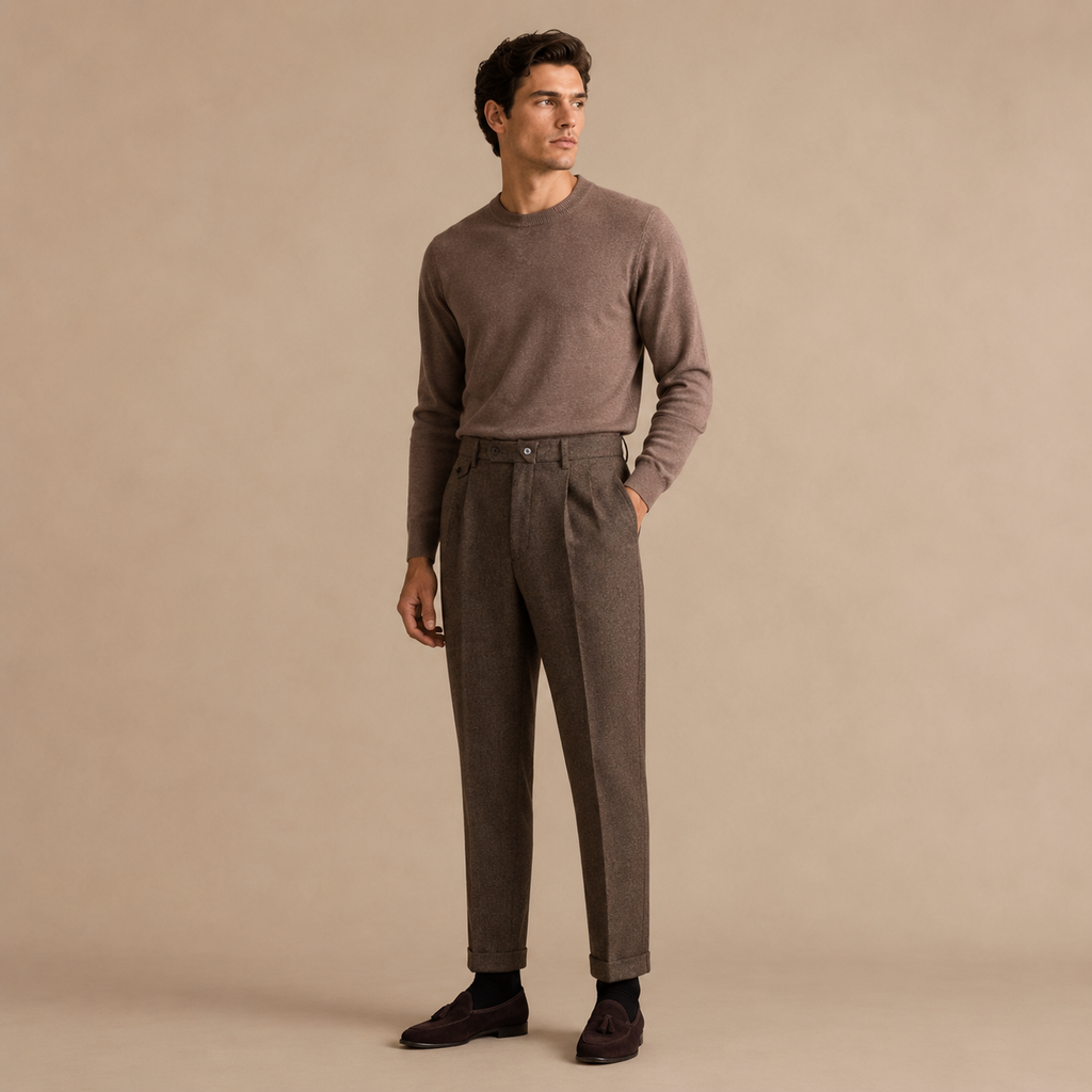 MAURITS HERRINGBONE CROPPED TROUSER CAN