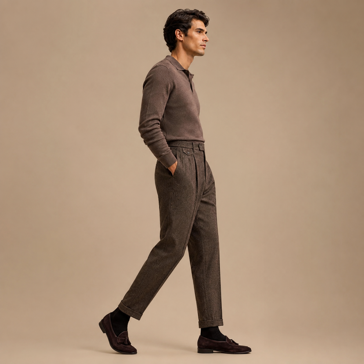 MAURITS HERRINGBONE CROPPED TROUSER CAN