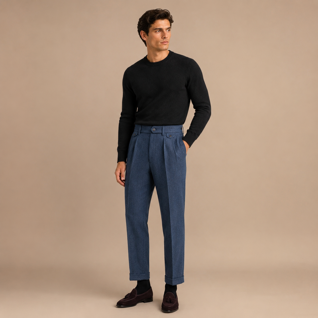 MAURITS HERRINGBONE CROPPED TROUSER CAN
