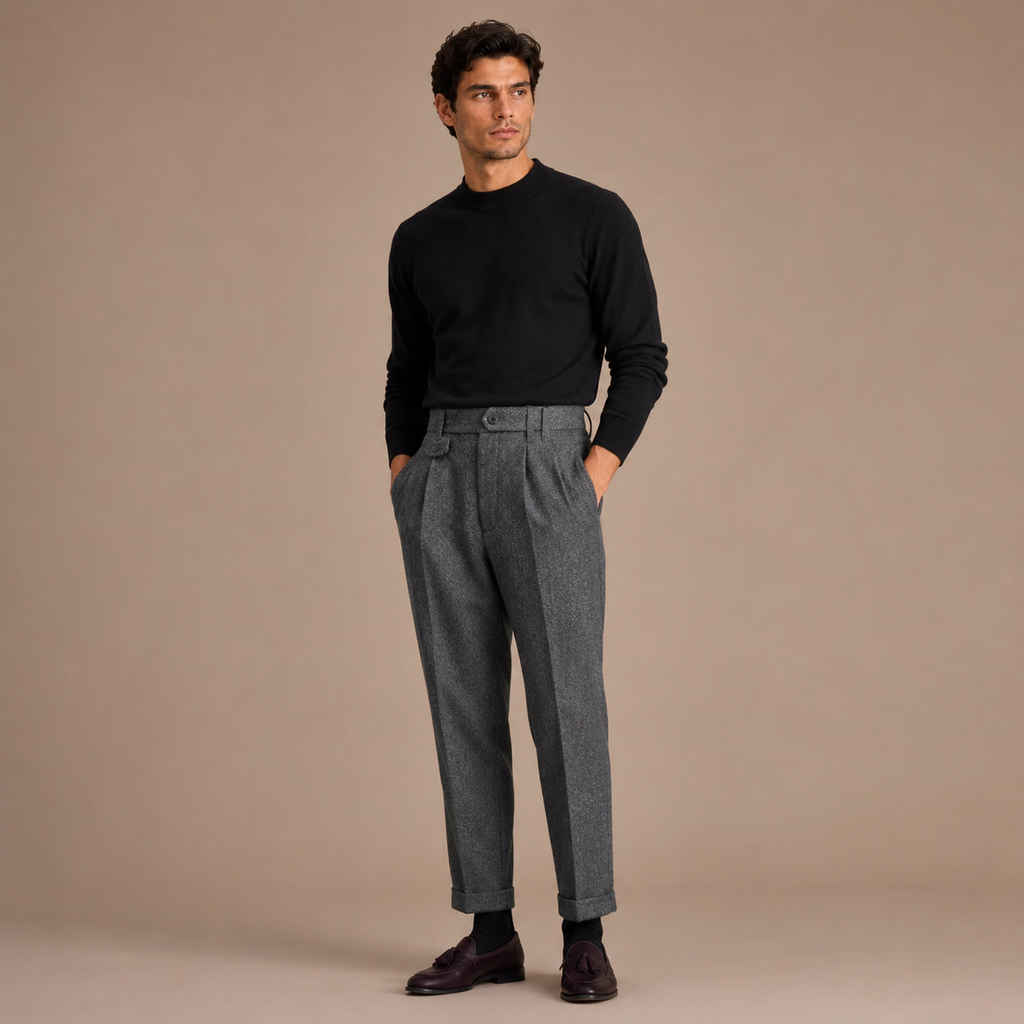 MAURITS HERRINGBONE CROPPED TROUSER CAN