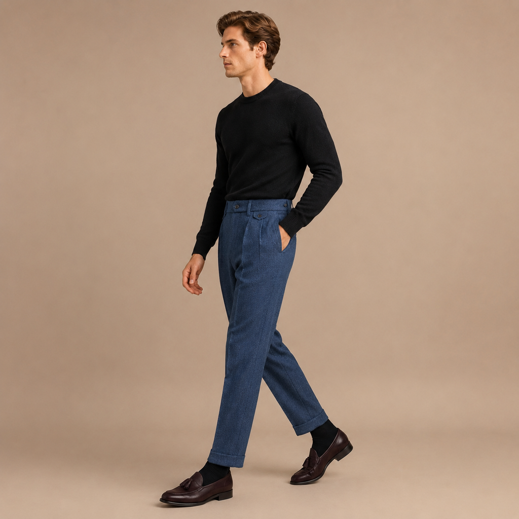 MAURITS HERRINGBONE CROPPED TROUSER CAN