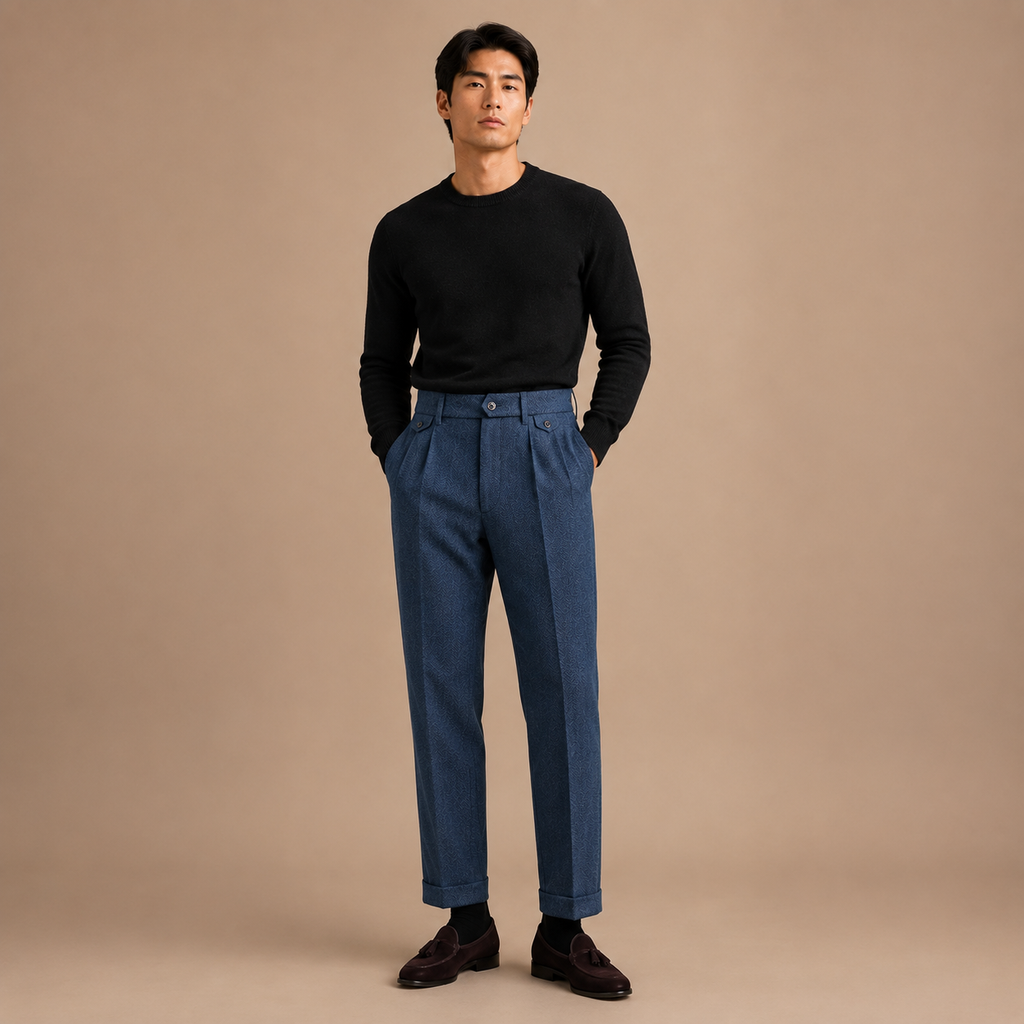 MAURITS HERRINGBONE CROPPED TROUSER CAN
