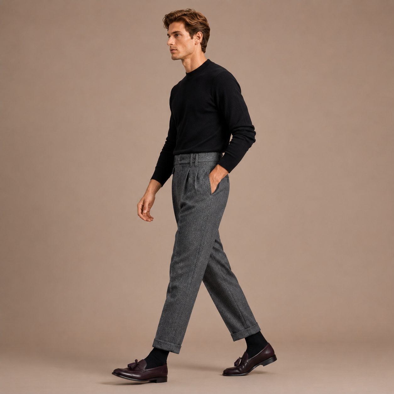 MAURITS HERRINGBONE CROPPED TROUSER CAN