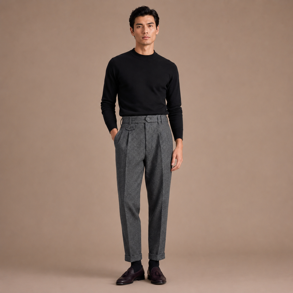 MAURITS HERRINGBONE CROPPED TROUSER CAN